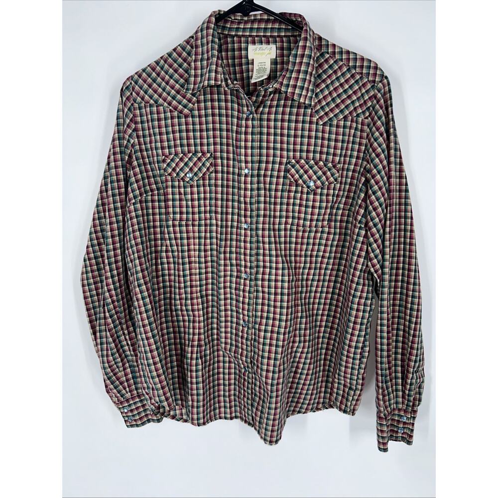 Wrangler As Real As Wrangler Shirt Womens L Pearl Snap Plaid Long Sleeve